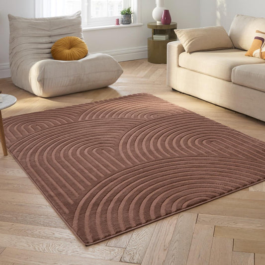 Tapis arc-en-ciel mocca avec longs poils en relief : BIA157MOC BIANCA