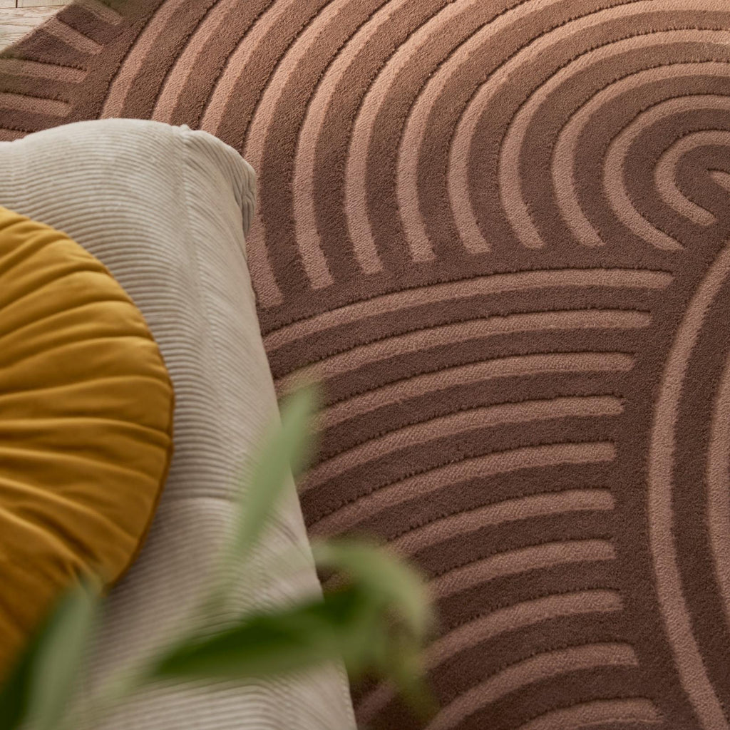 Tapis rond arc-en-ciel mocca avec longs poils en relief : BIA157MOC BIANCA