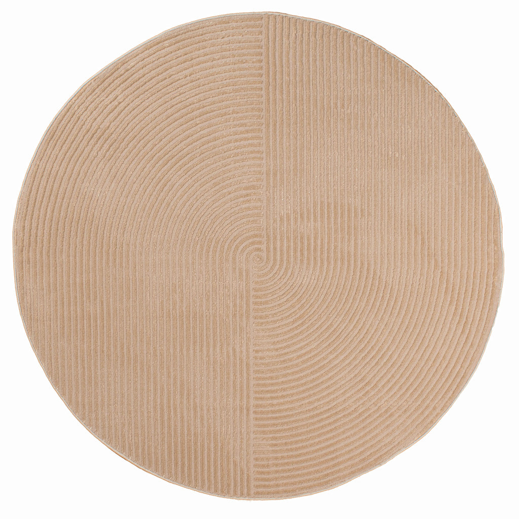 Tapis rond géométrique beige avec longs poils en relief : BIA159BEI BIANCA