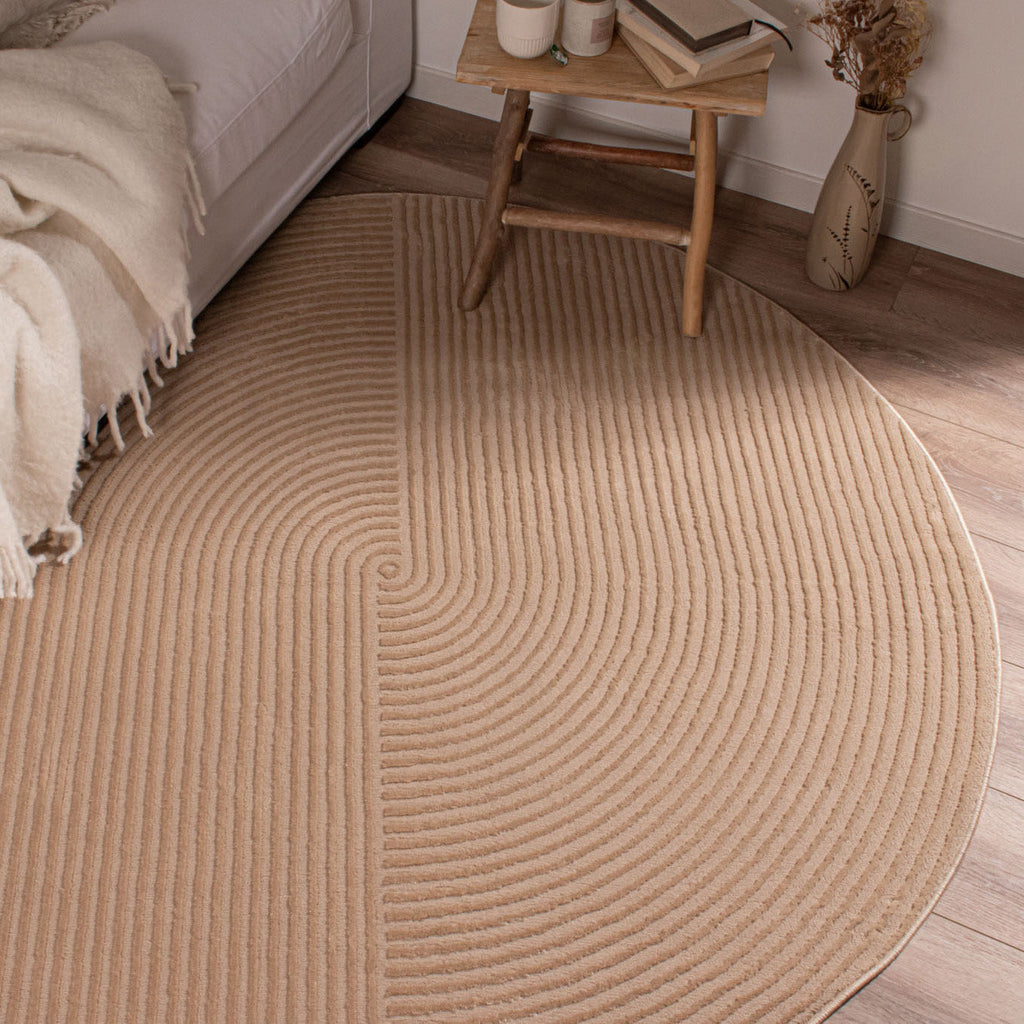 BIANCA - Tapis rond moderne beige à relief - BIA159BEI BIANCA