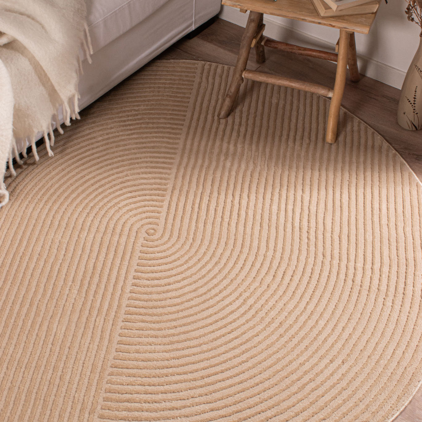 BIANCA - Tapis rond moderne beige à relief - BIA159BEI BIANCA