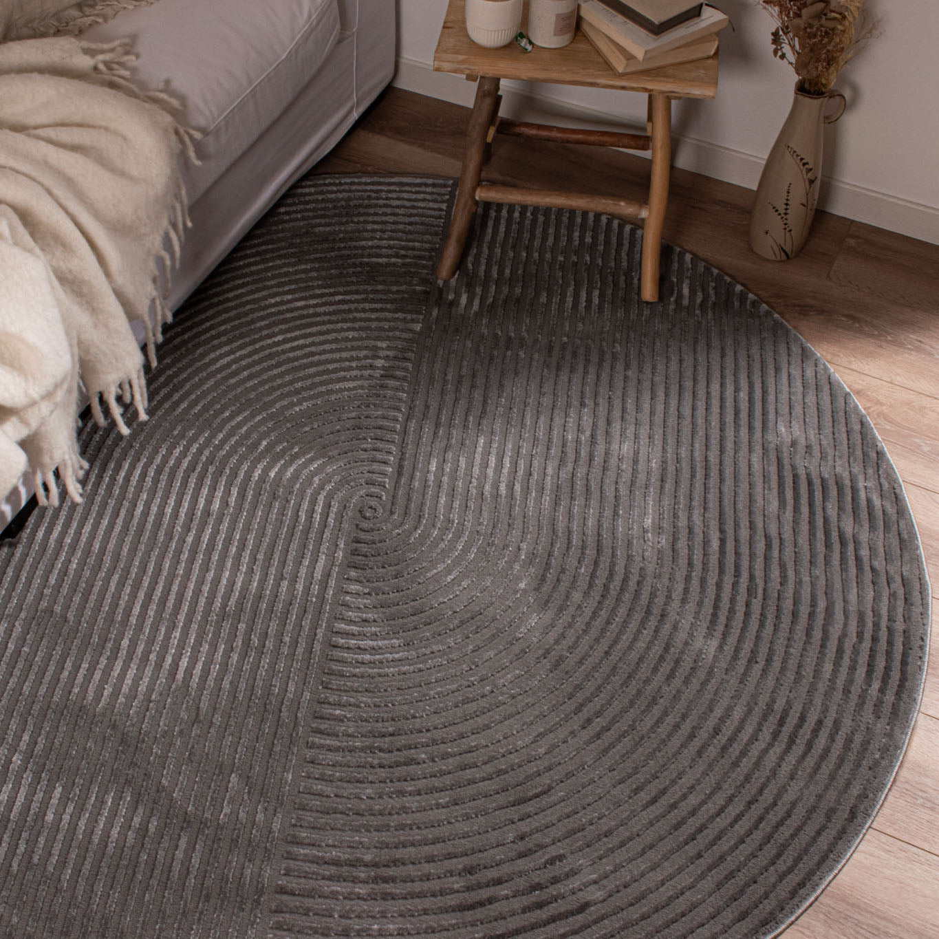 BIANCA - Tapis rond moderne gris à relief - BIA159GRI BIANCA