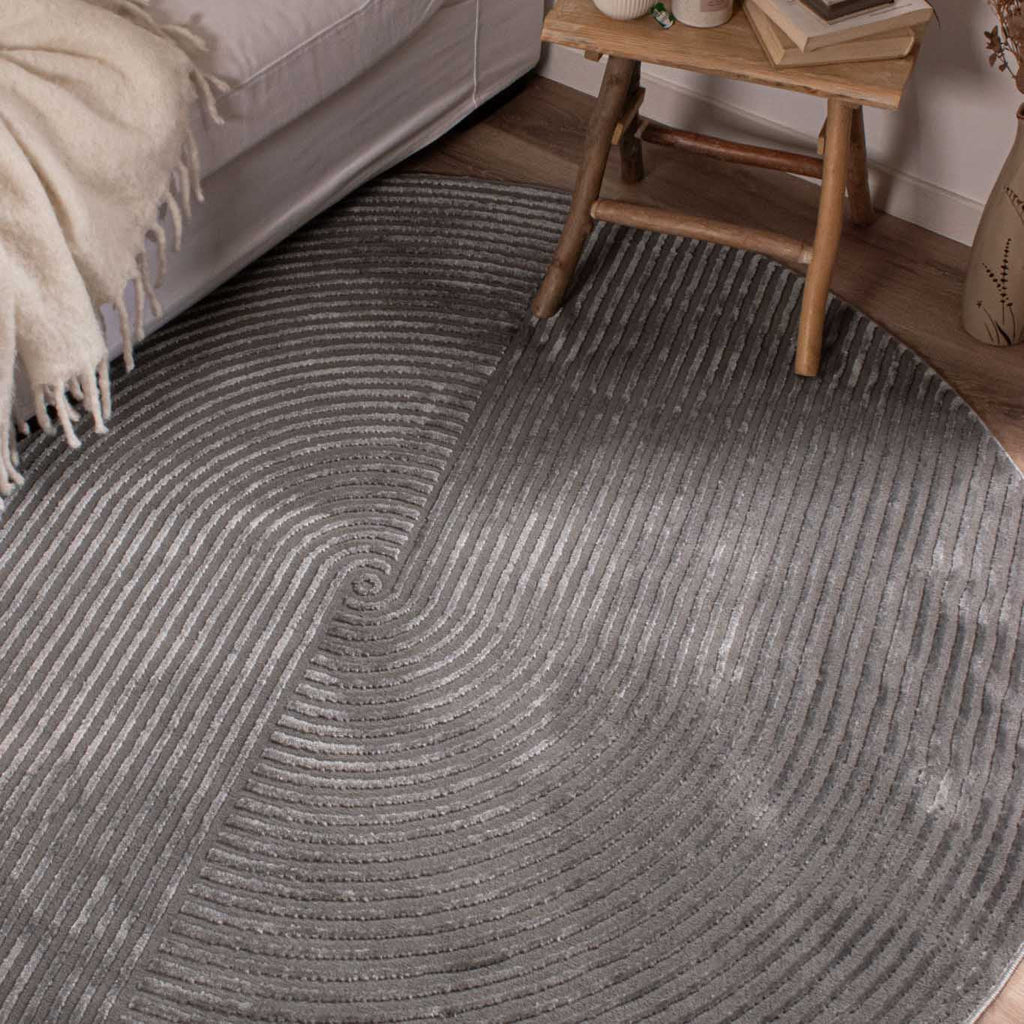 BIANCA - Tapis rond moderne gris à relief - BIA159GRI BIANCA