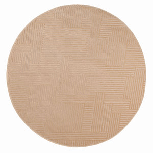 Tapis rond graphique beige avec longs poils en relief : BIA160BEI BIANCA