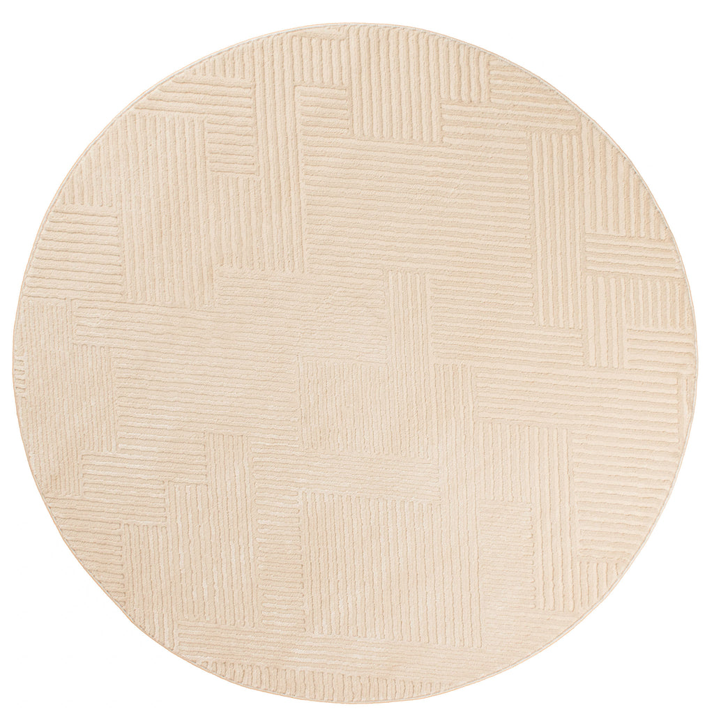 Tapis rond graphique crème avec longs poils en relief : BIA160CRE BIANCA