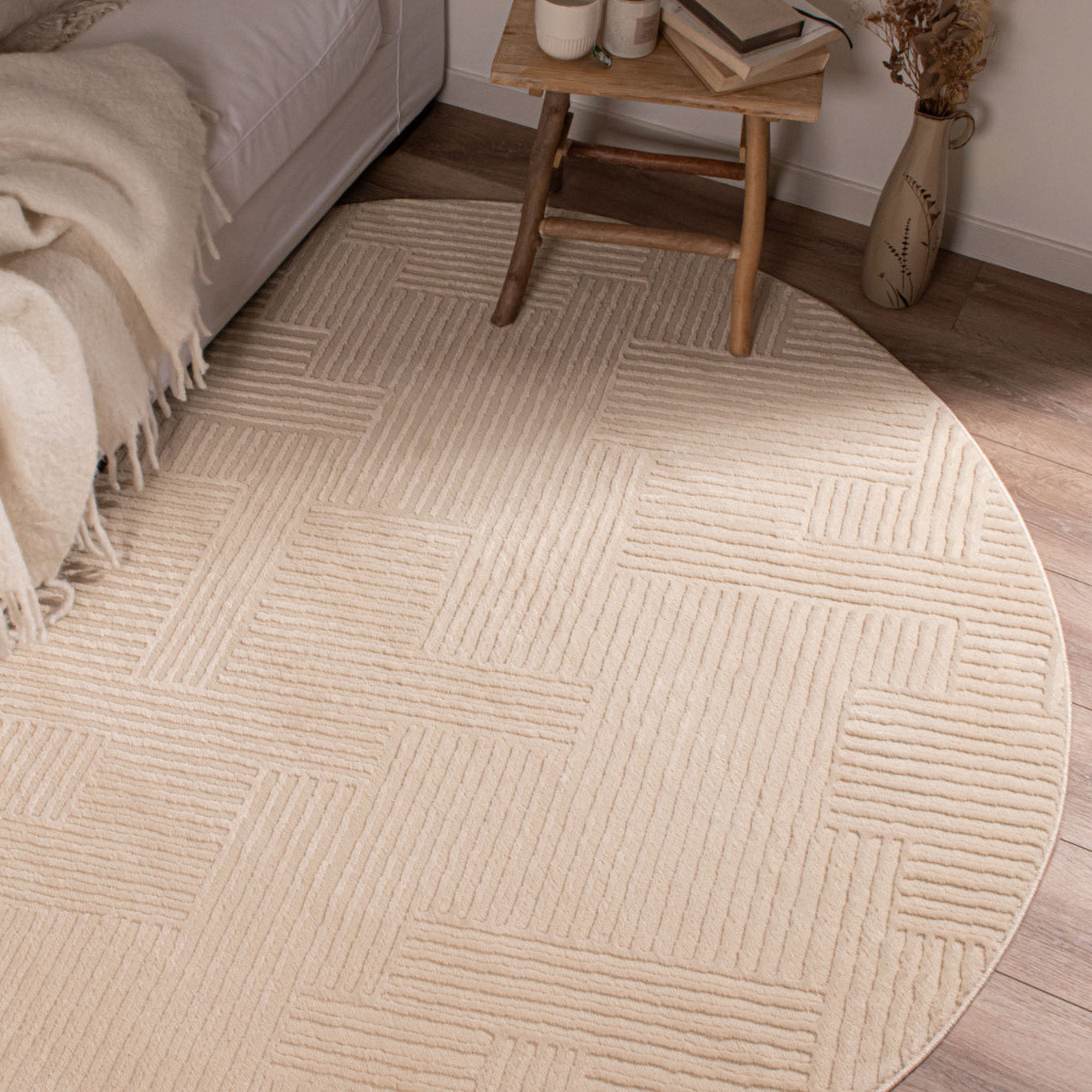 BIANCA - Tapis rond salon moderne crème - BIA160CRE BIANCA