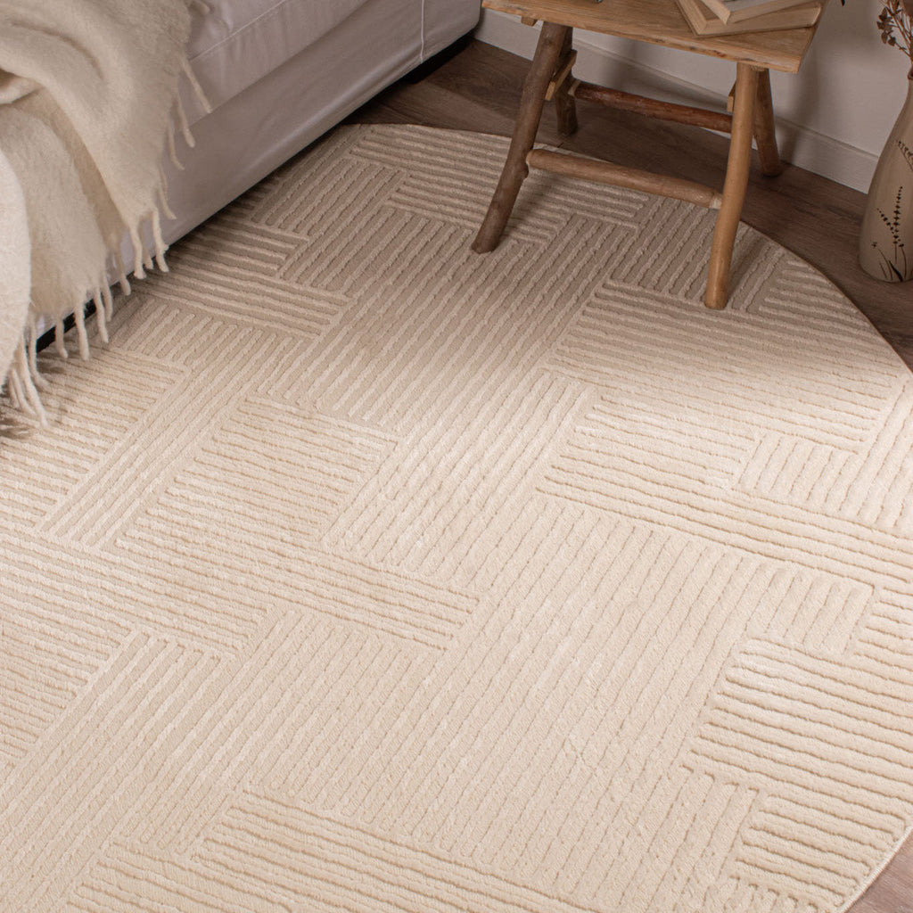 BIANCA - Tapis rond salon moderne crème - BIA160CRE BIANCA