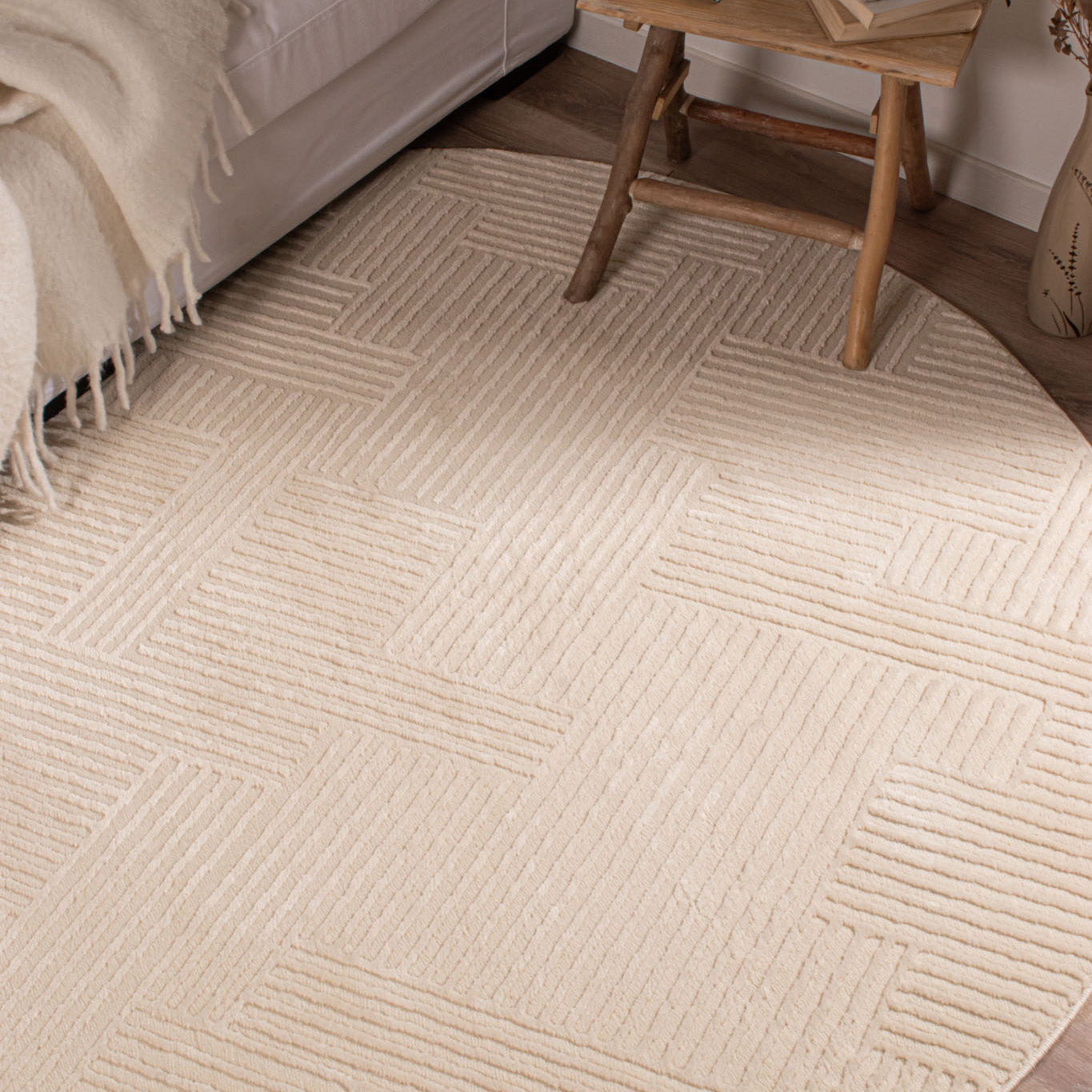 BIANCA - Tapis rond salon moderne crème - BIA160CRE BIANCA