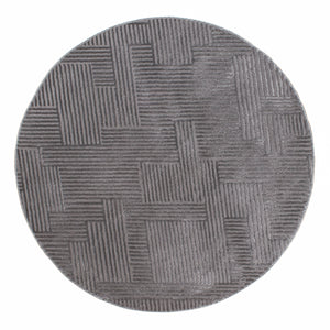 Tapis rond graphique gris avec longs poils en relief : BIA160GRI BIANCA