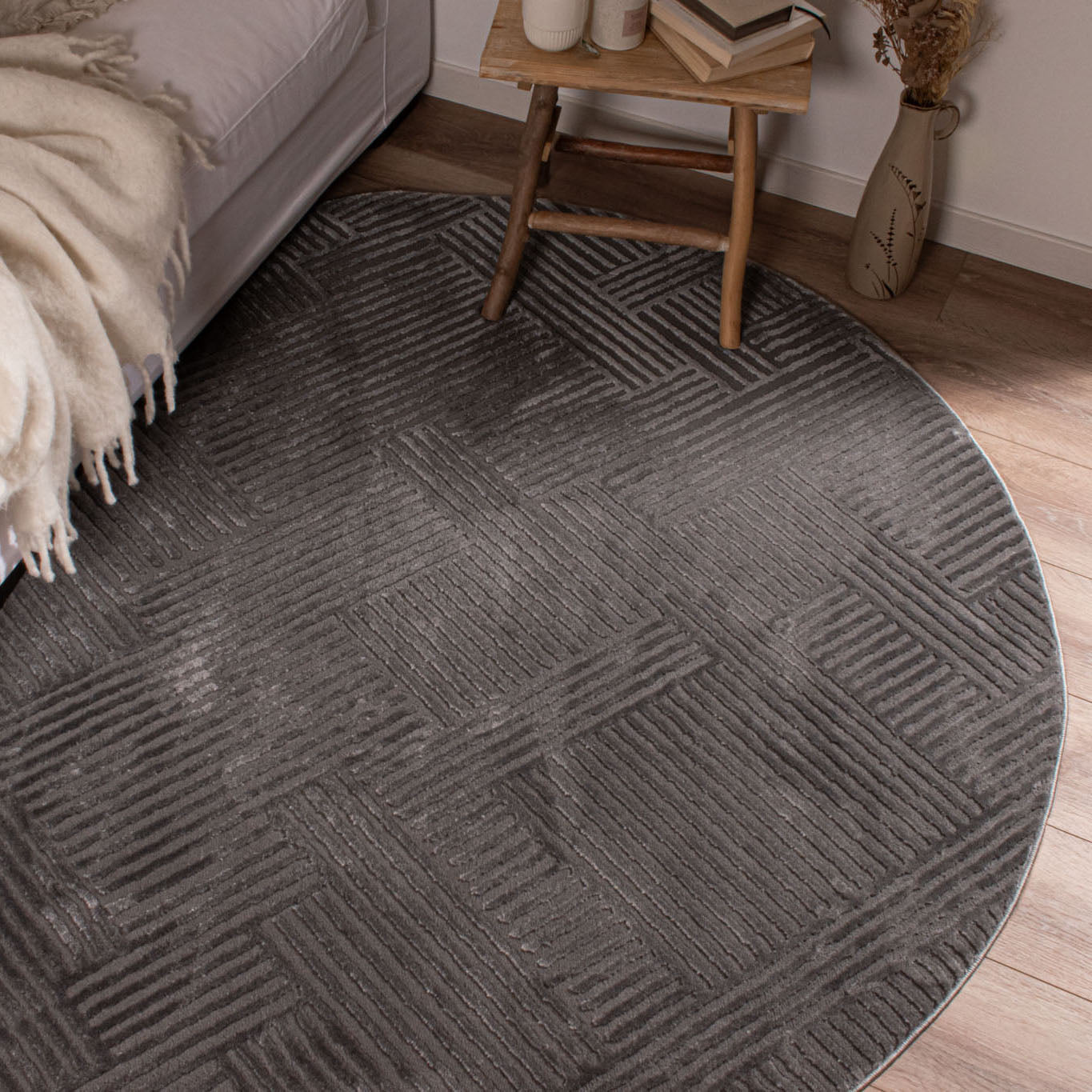 BIANCA - Tapis rond salon moderne gris - BIA160GRI BIANCA