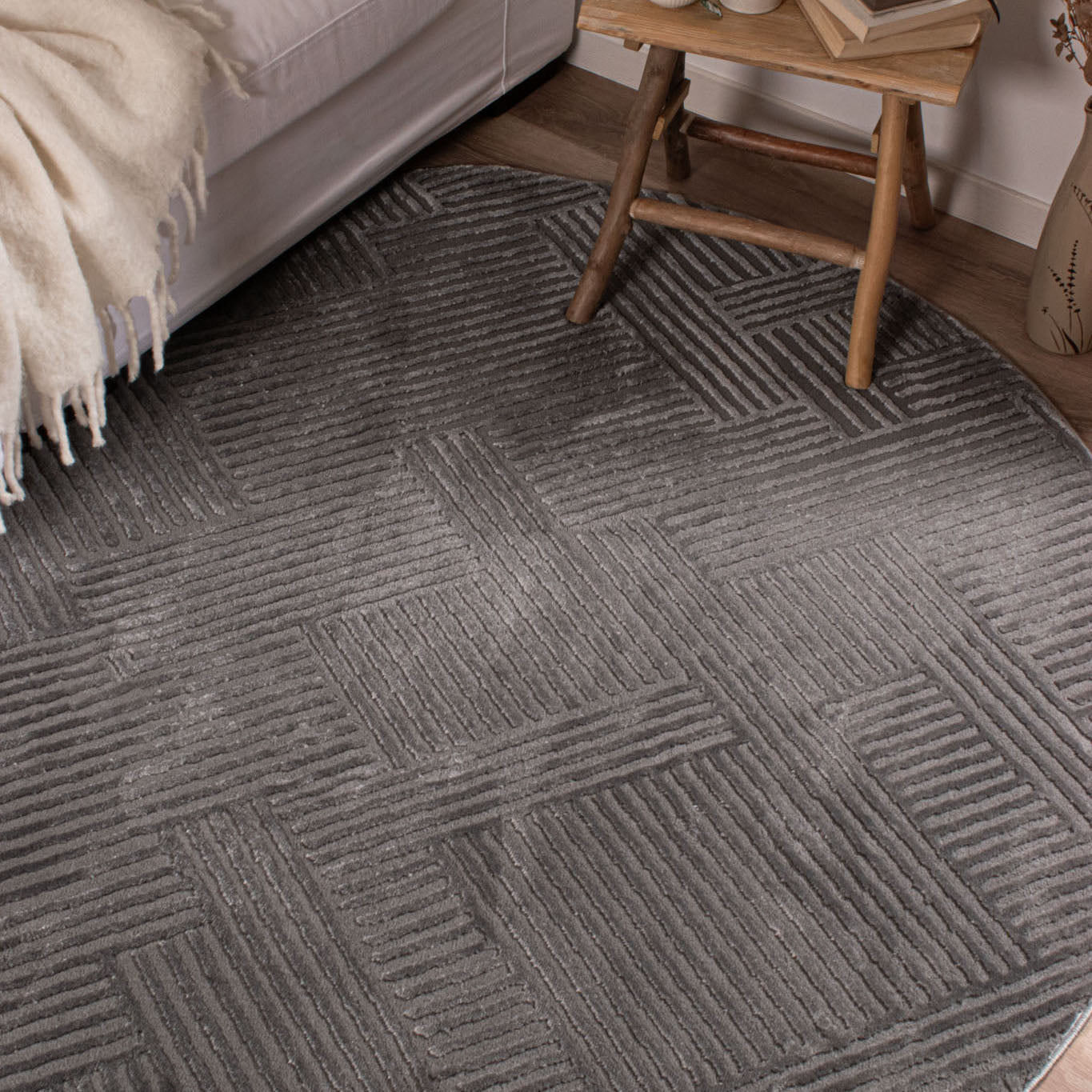 BIANCA - Tapis rond salon moderne gris - BIA160GRI BIANCA
