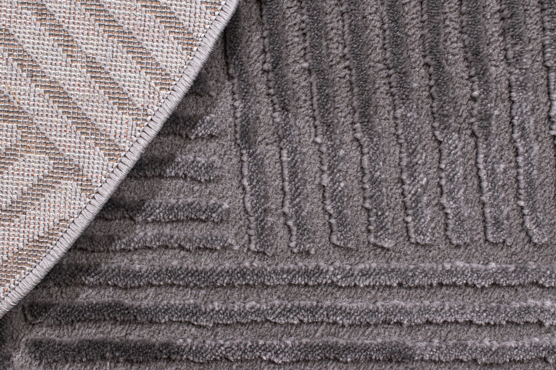Tapis rond graphique gris avec longs poils en relief : BIA160GRI BIANCA