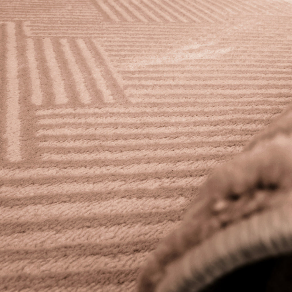 Tapis rond graphique mocca avec longs poils en relief : BIA160MOC BIANCA