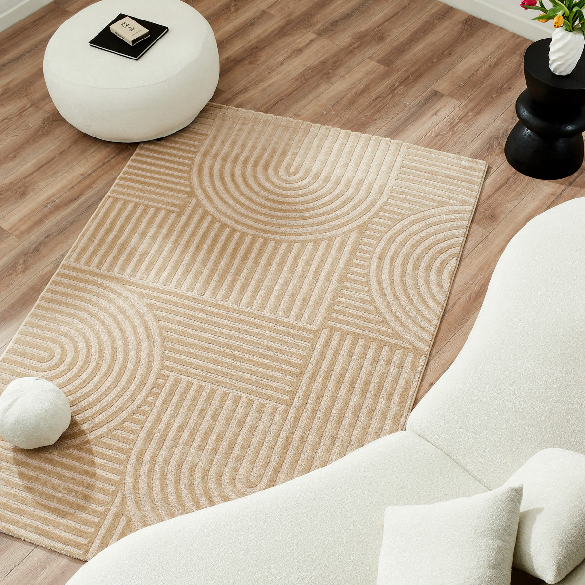 BIANCA - Tapis salon beige à motif arc - BIA163BEI BIANCA