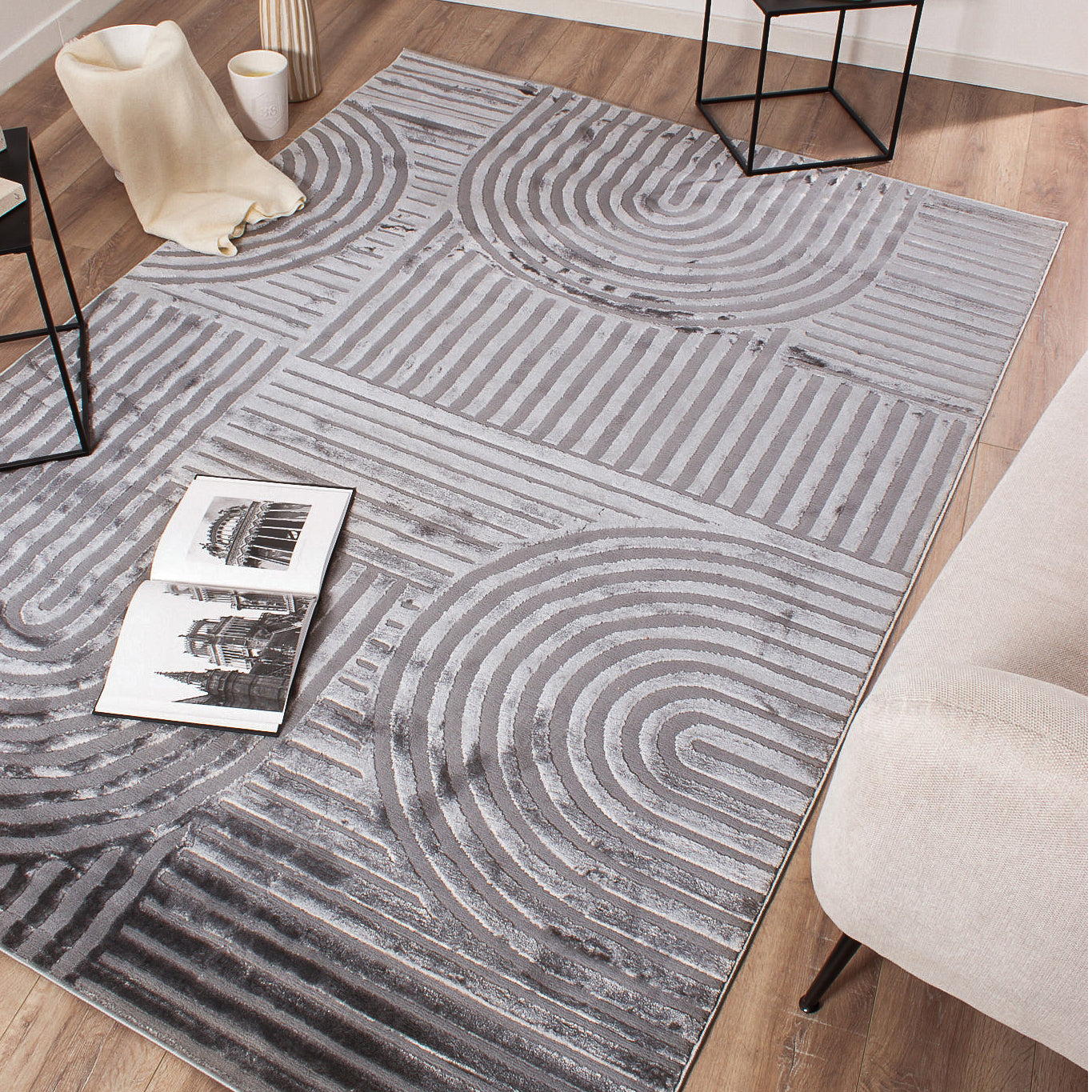 BIANCA - Tapis salon gris à motif arc - BIA163GRI BIANCA