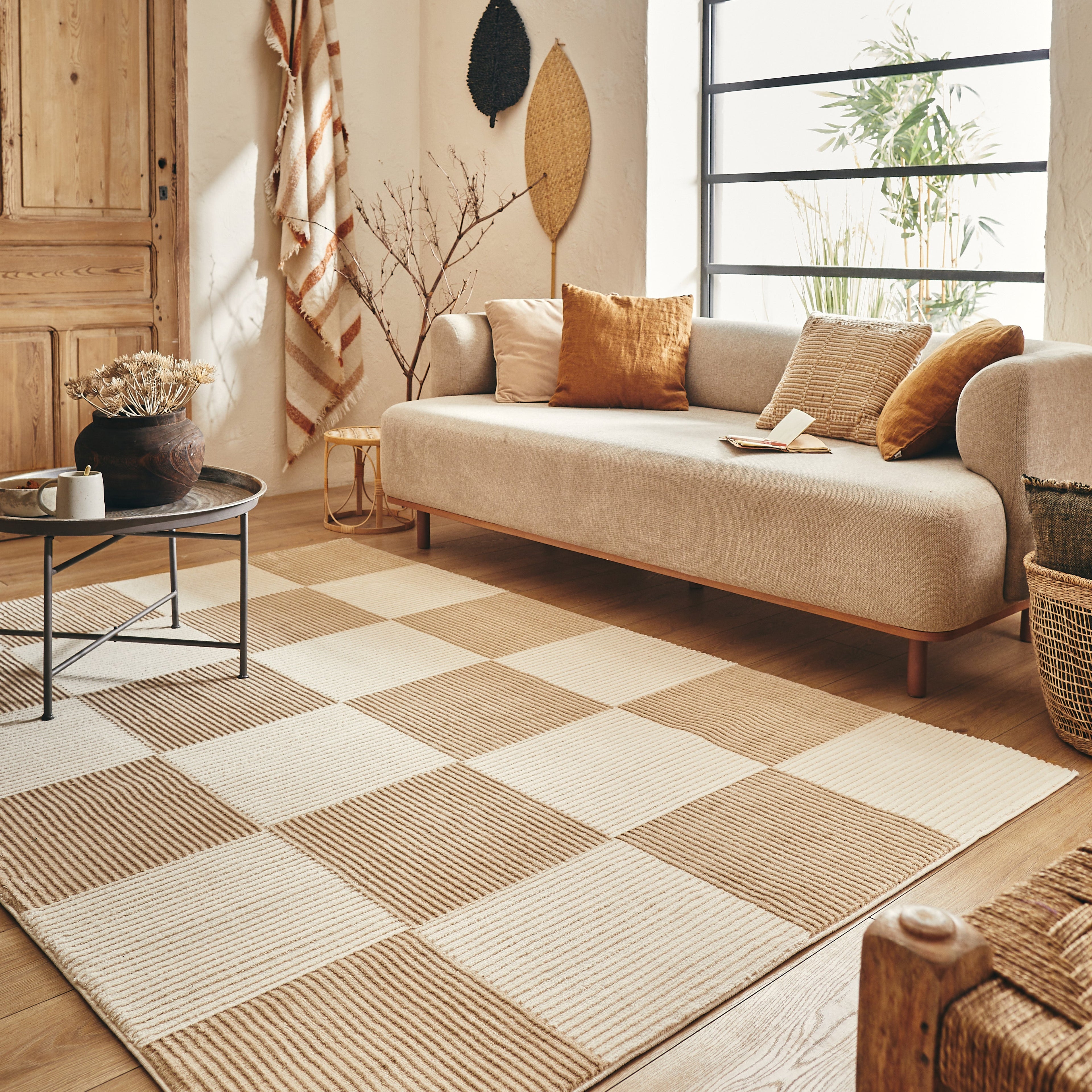 BIANCA - Tapis moderne crème à motif damier - BIA172CRE BIANCA