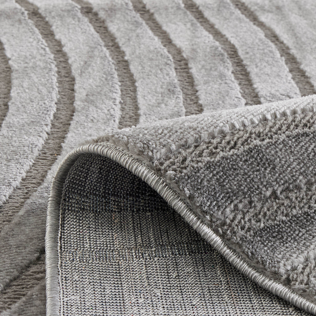 Tapis poils ras motif arc en relief gris : BLO1030GRI BLOOM