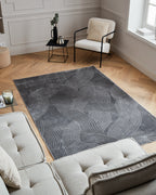 Tapis poils ras motif abstrait en relief gris : BLO1034GRI BLOOM