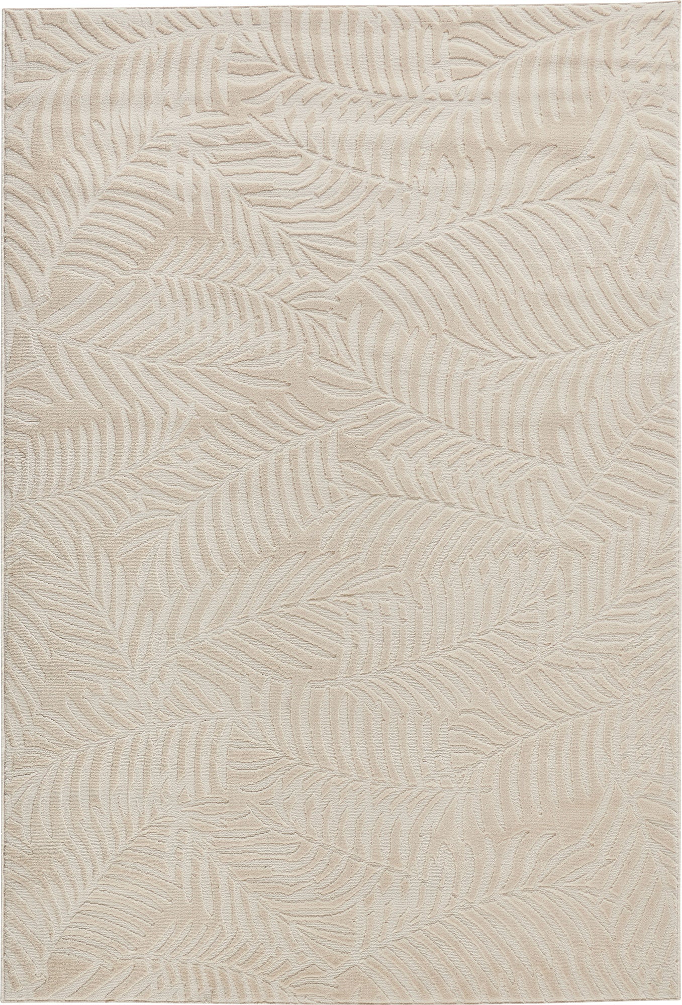 Tapis poils ras motif feuille en relief crème : BLO1035CRE BLOOM