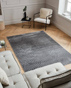 Tapis poils ras motif feuille en relief gris : BLO1035GRI BLOOM