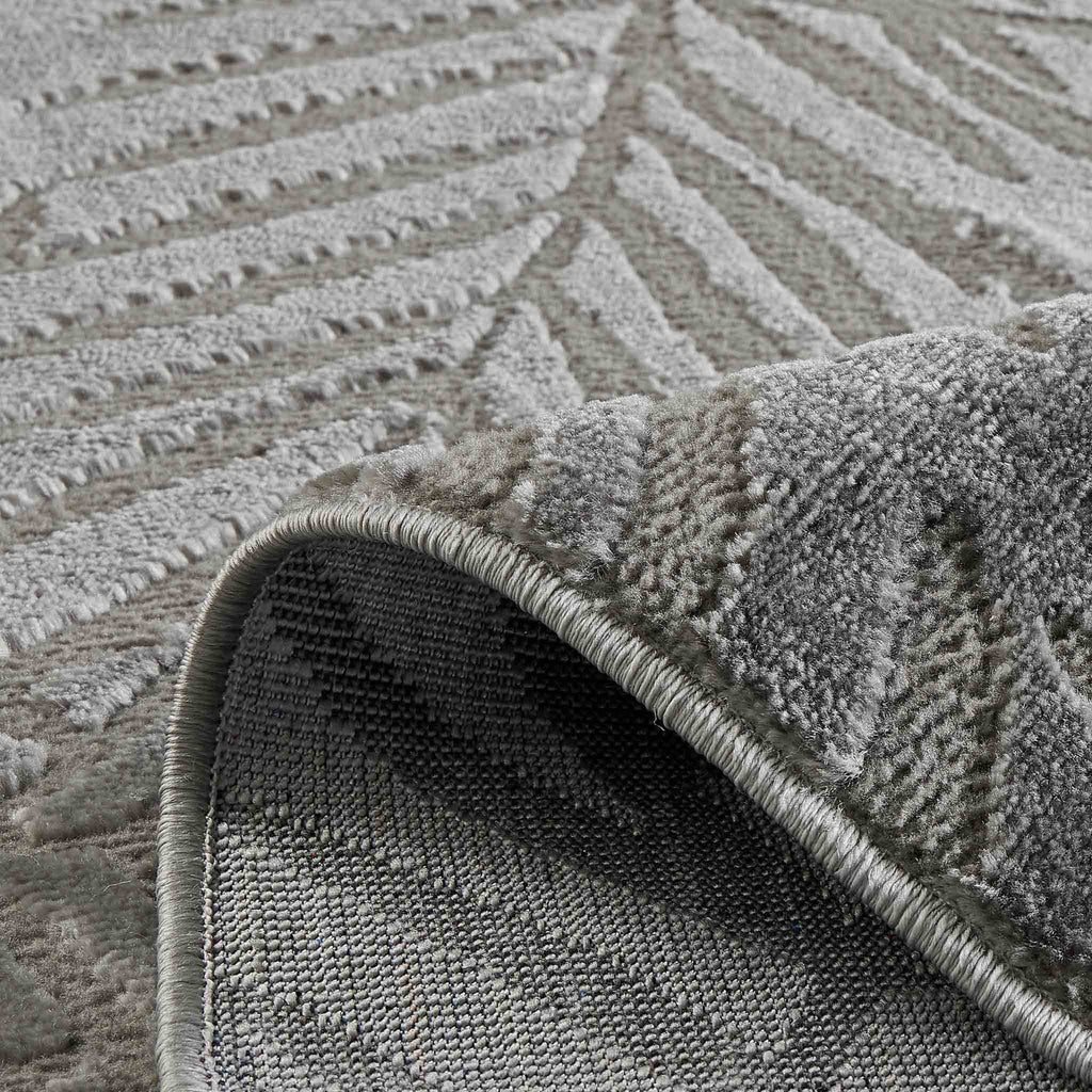 Tapis poils ras motif feuille en relief gris : BLO1035GRI BLOOM