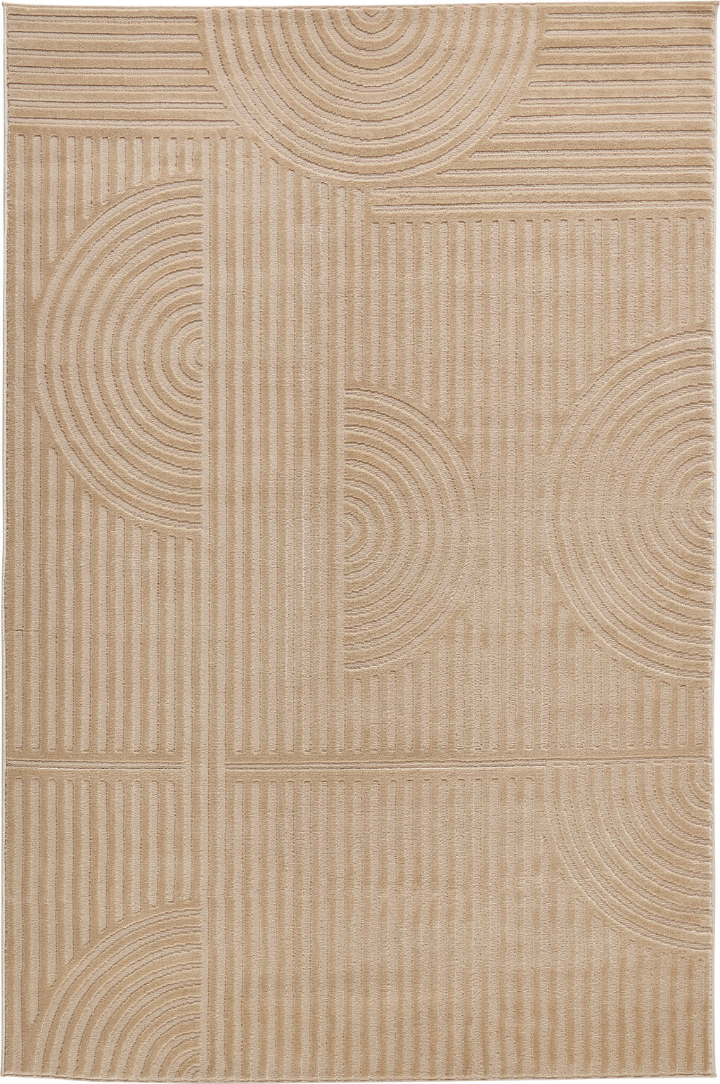 Tapis poils ras motif graphique en relief beige : BLO1036BEI BLOOM