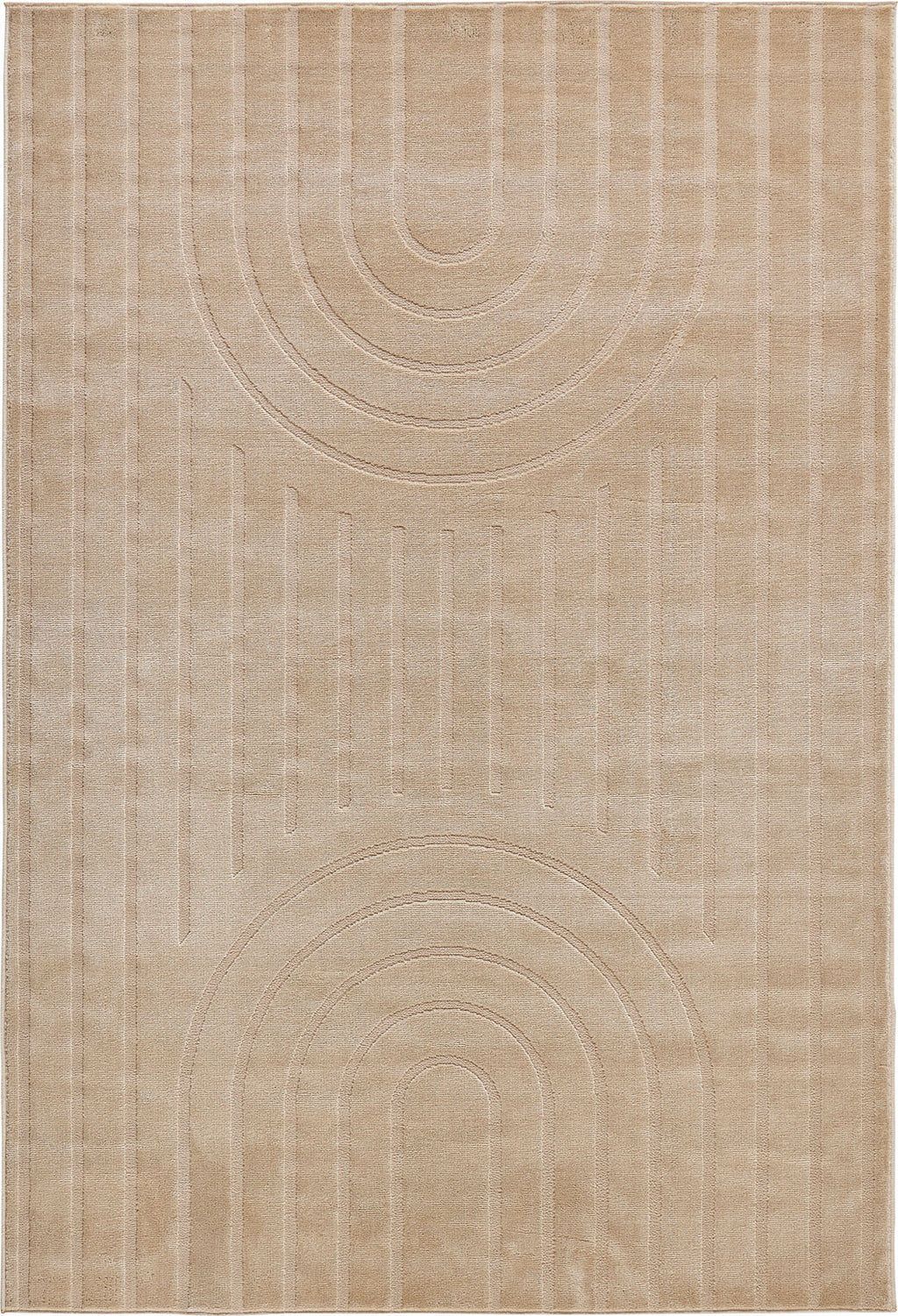 Tapis poils ras motif arc de cercle en relief beige : BLO1037BEI BLOOM