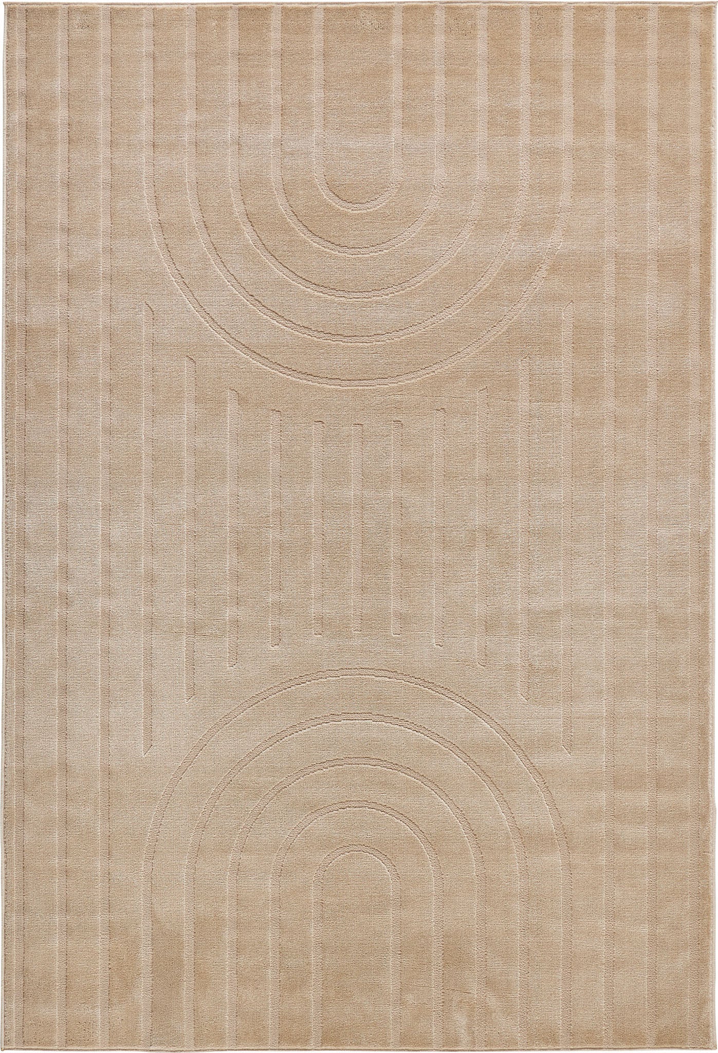 Tapis poils ras motif arc de cercle en relief beige : BLO1037BEI BLOOM