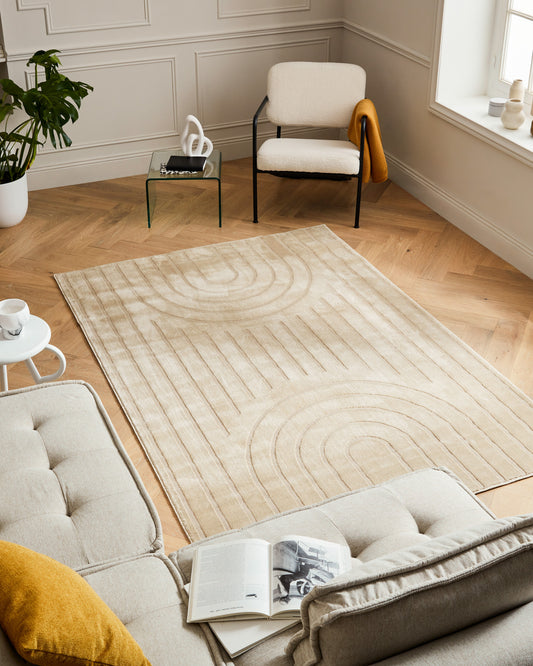 Tapis poils ras motif arc de cercle en relief beige : BLO1037BEI BLOOM