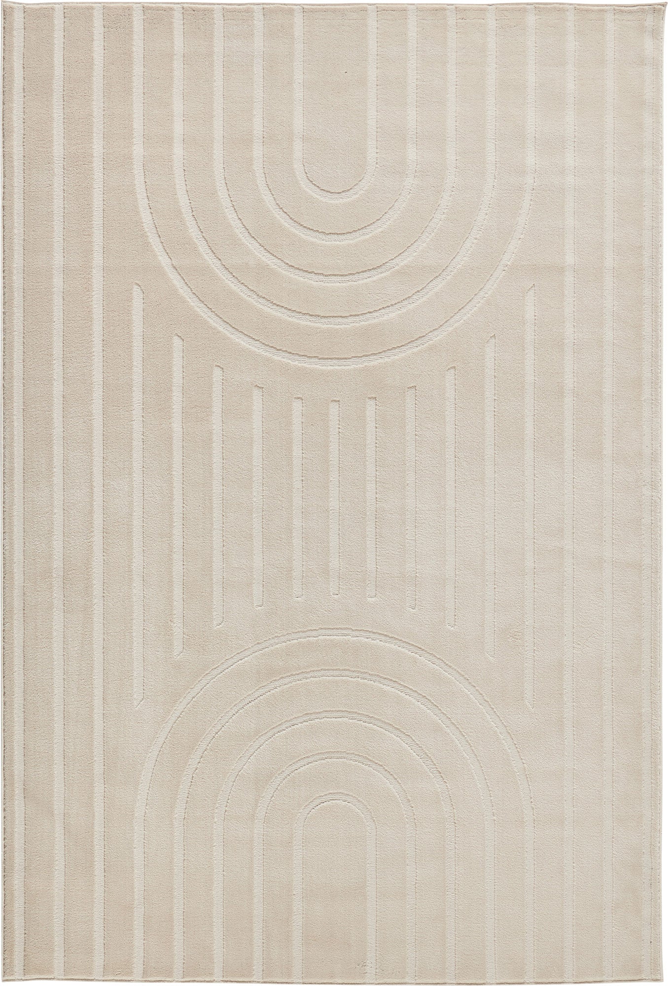 Tapis poils ras motif arc de cercle en relief crème : BLO1037CRE BLOOM