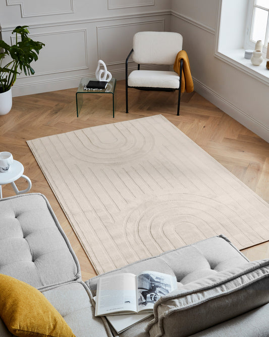 Tapis poils ras motif arc de cercle en relief crème : BLO1037CRE BLOOM