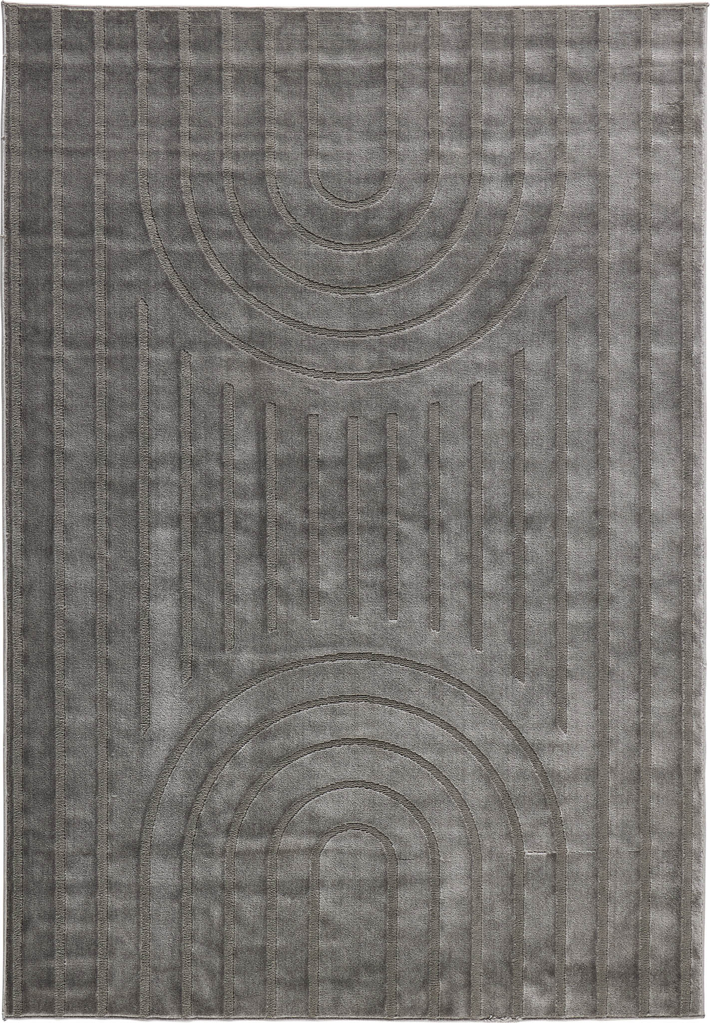 Tapis poils ras motif arc de cercle en relief gris : BLO1037GRI BLOOM