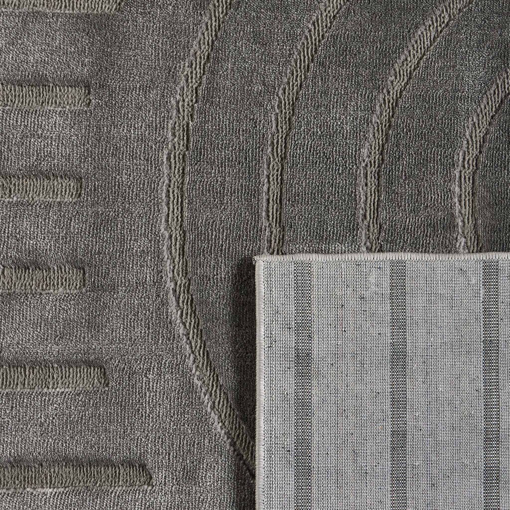 Tapis poils ras motif arc de cercle en relief gris : BLO1037GRI BLOOM