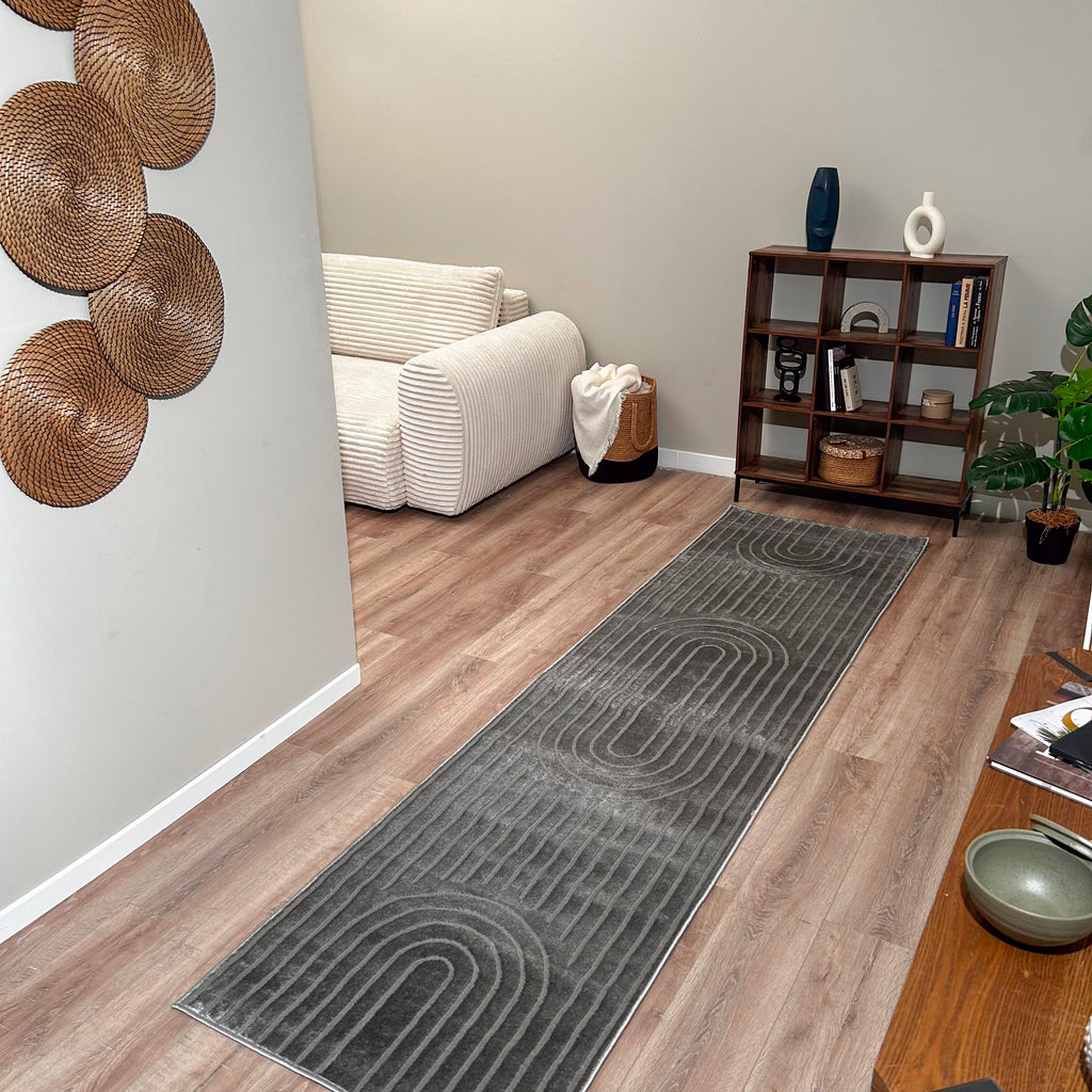 Tapis poils ras motif arc de cercle en relief gris : BLO1037GRI BLOOM