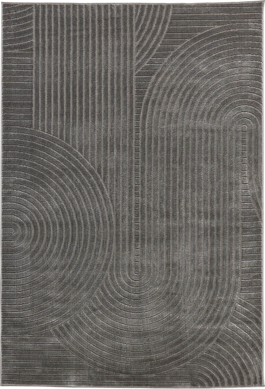 Tapis poils ras motif demi arc en relief gris : BLO1038GRI BLOOM