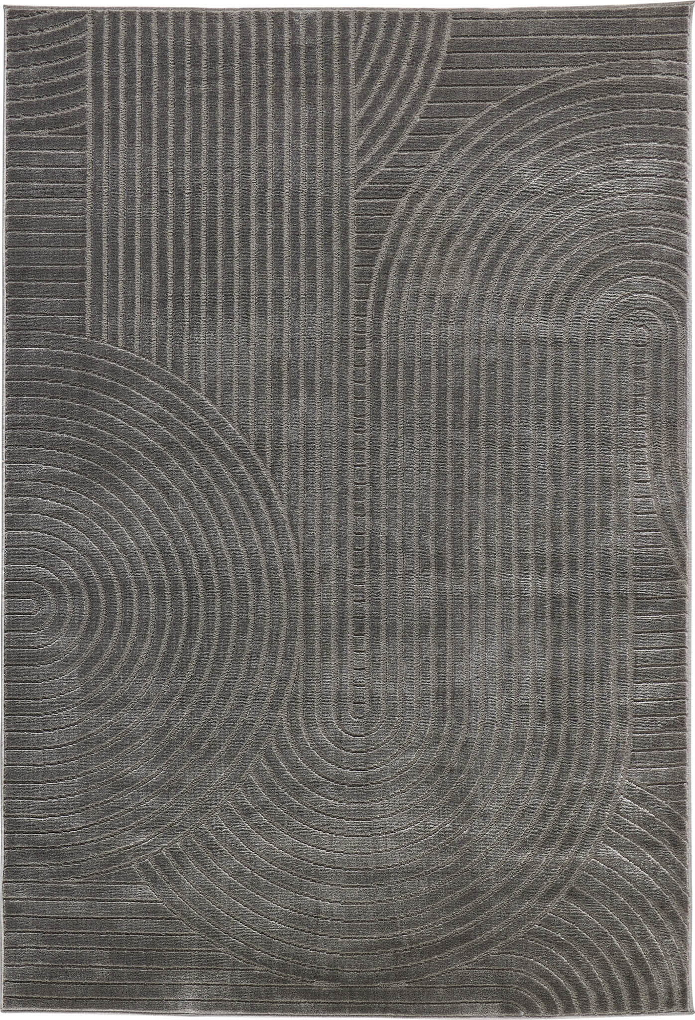 Tapis poils ras motif demi arc en relief gris : BLO1038GRI BLOOM