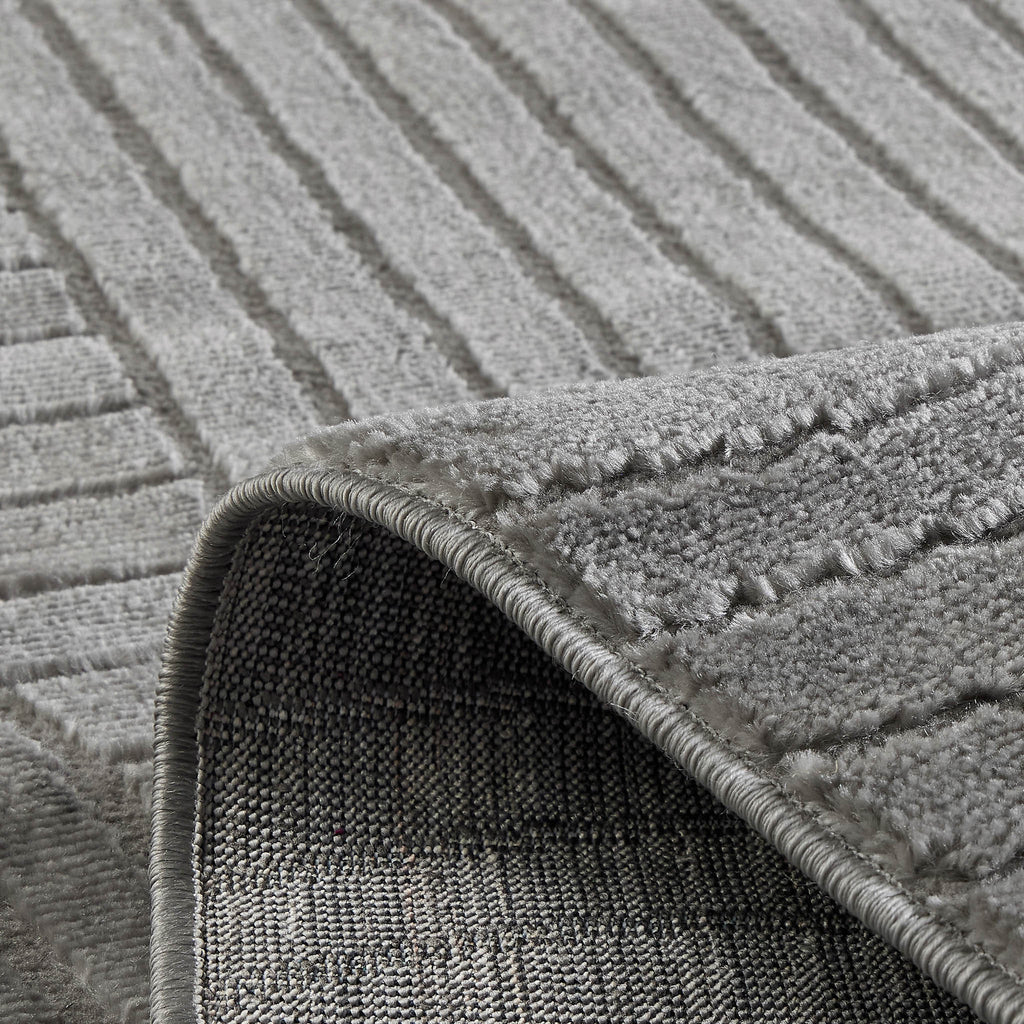 Tapis poils ras motif demi arc en relief gris : BLO1038GRI BLOOM