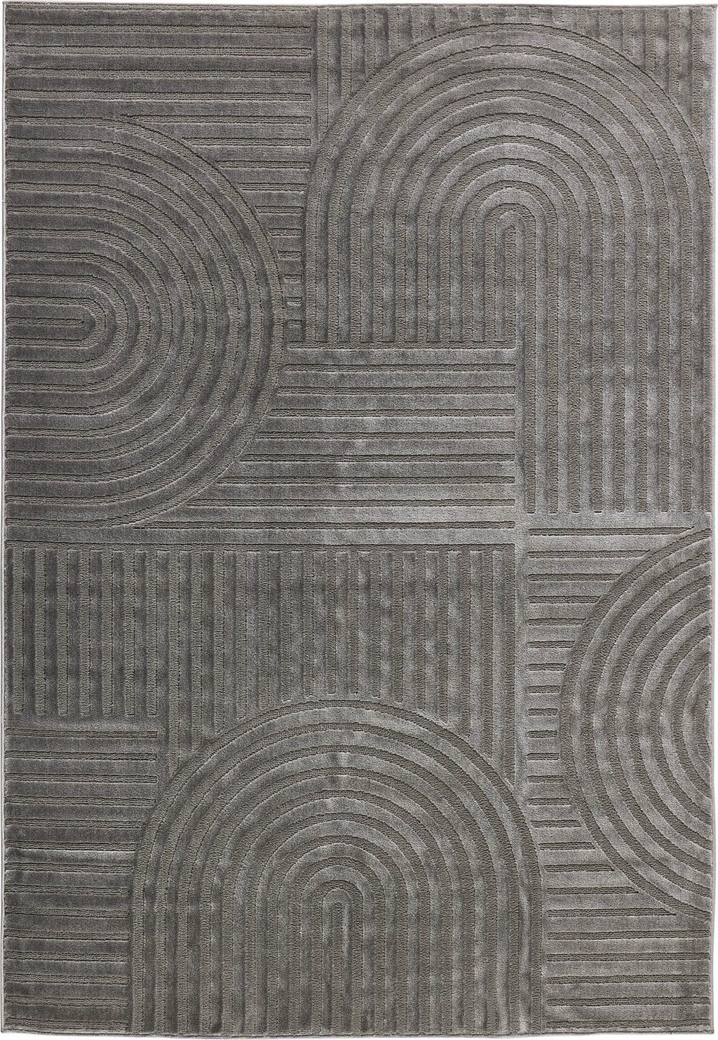 Tapis poils ras motif géométrique en relief gris : BLO1040GRI BLOOM
