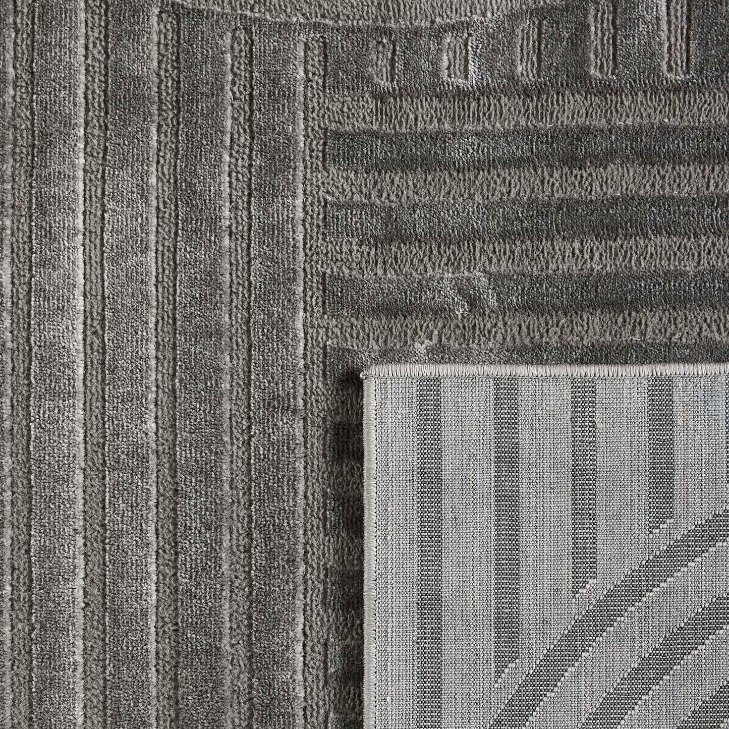 Tapis poils ras motif géométrique en relief gris : BLO1040GRI BLOOM