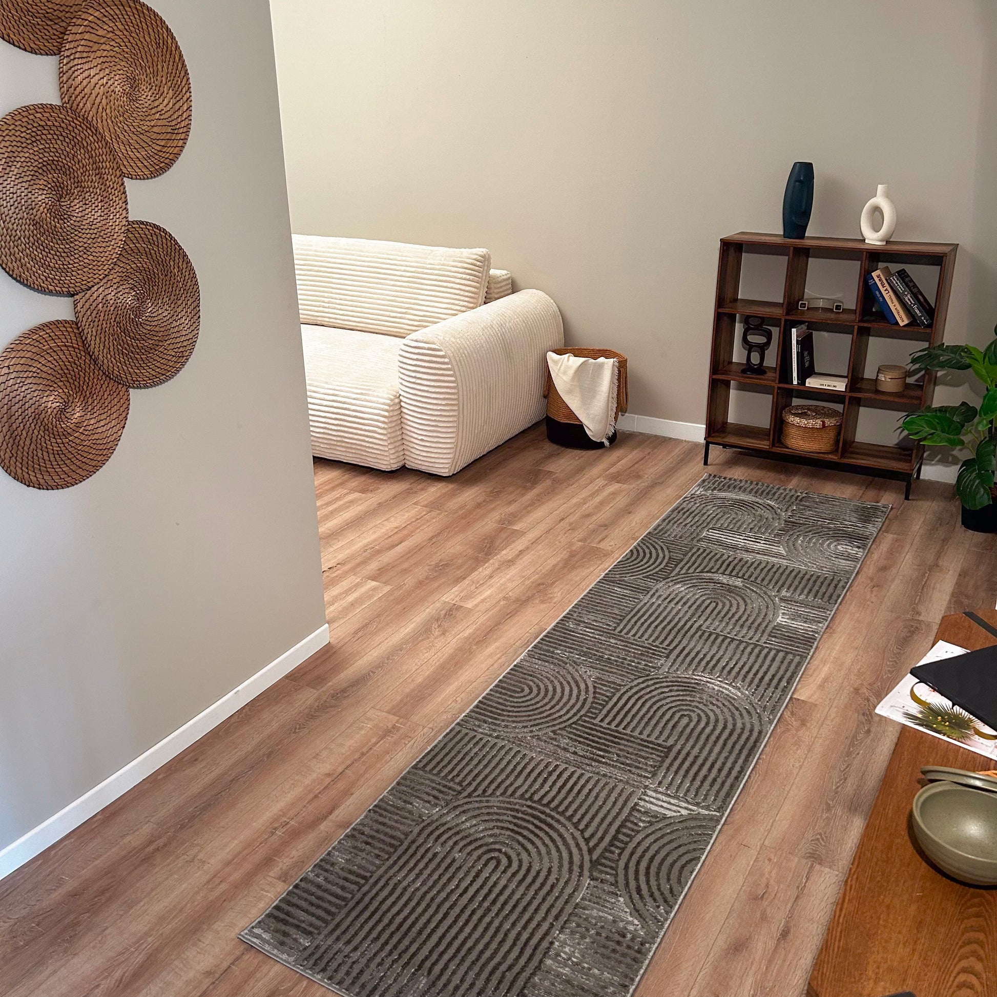Tapis poils ras motif géométrique en relief gris : BLO1040GRI BLOOM