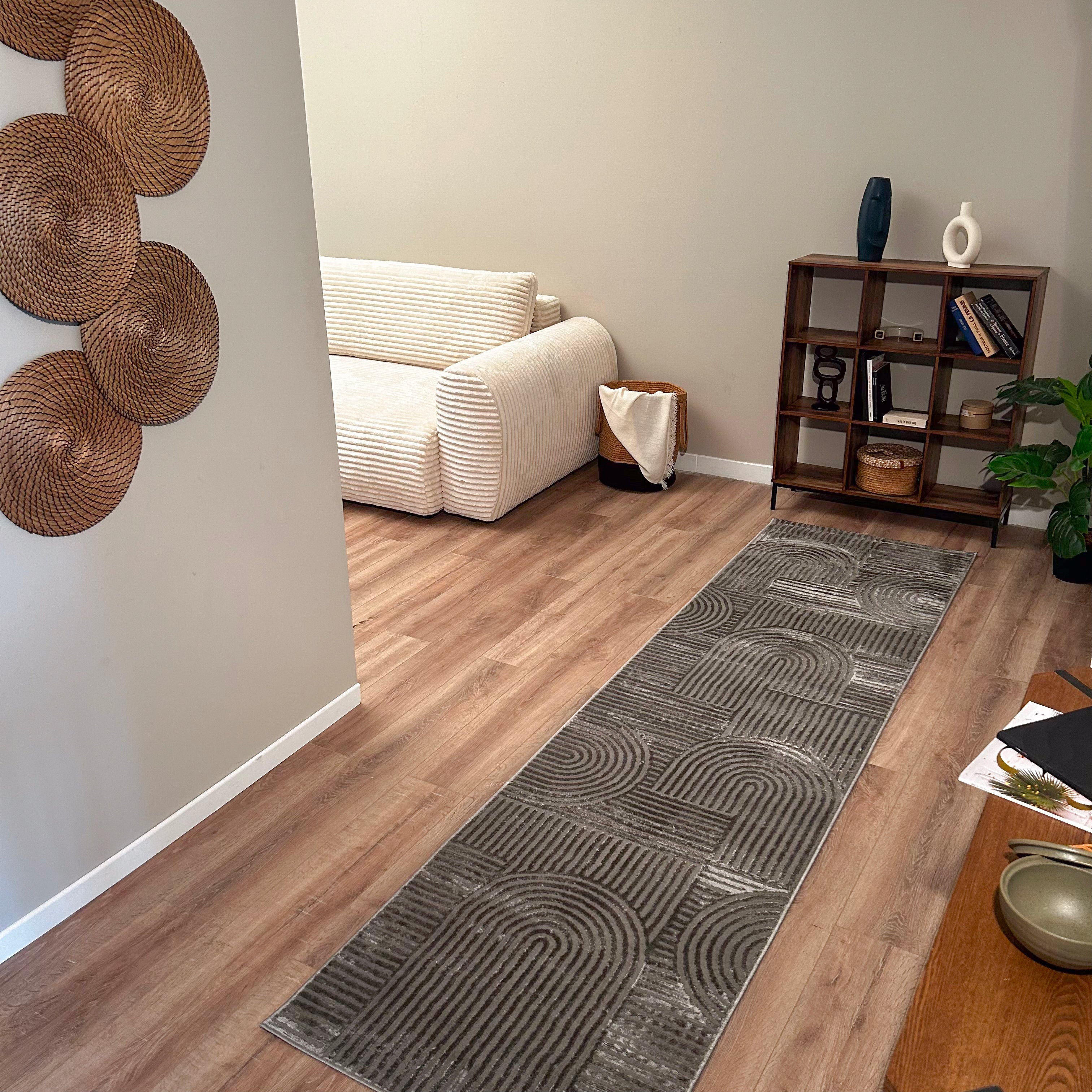 Tapis poils ras motif géométrique en relief gris : BLO1040GRI BLOOM