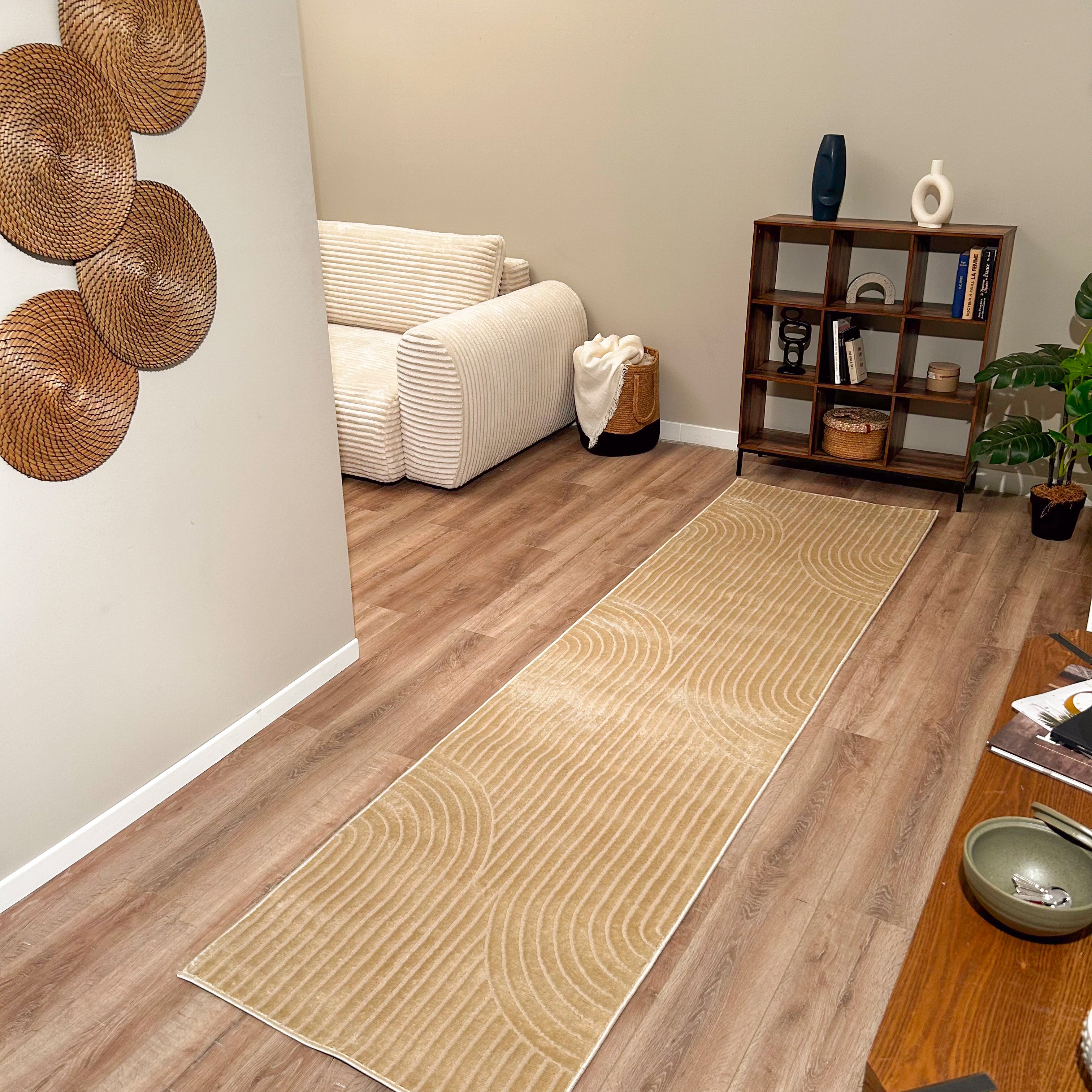Tapis poils ras motif en relief beige : BLO1042BEI BLOOM