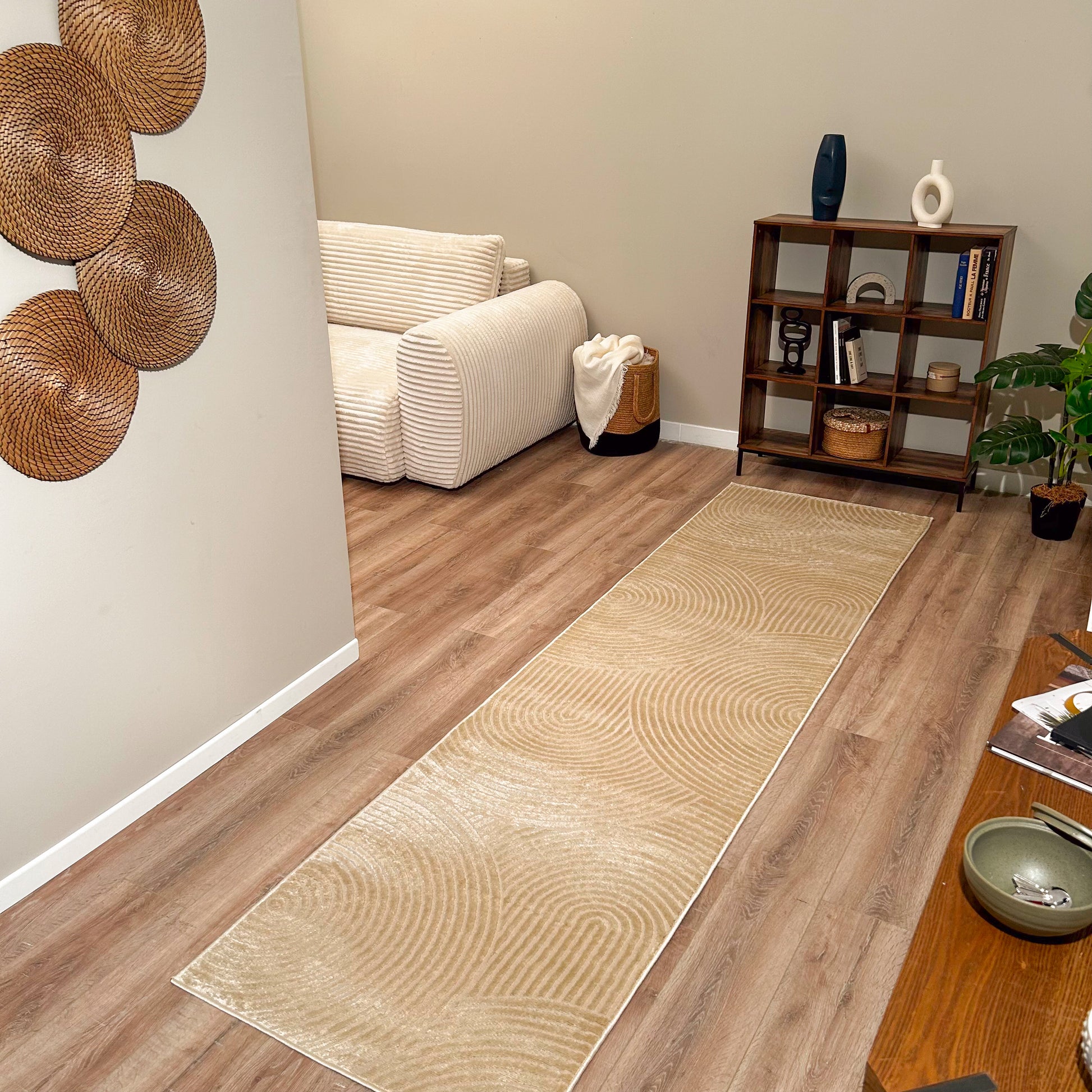 Tapis poils ras motif arc en ciel en relief beige : BLO1043BEI BLOOM