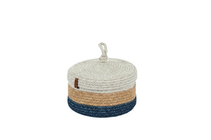 Panier de rangement tricolore aspect jute fait main gris et bleu : CAL4202GRI - Nazar rugs