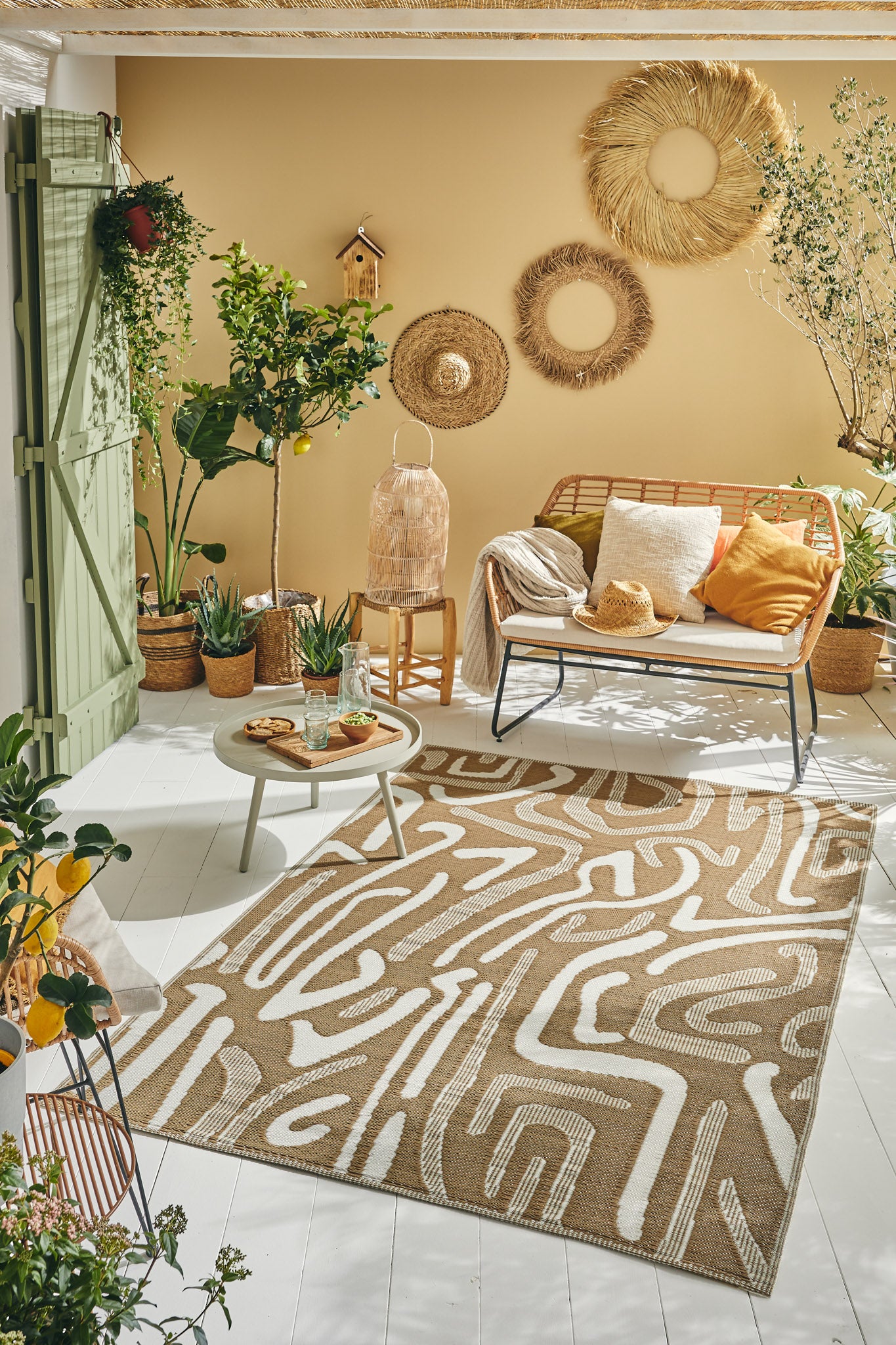 Tapis d'extérieur motifs abstrait beige :  CAP1741BEI CAPRI