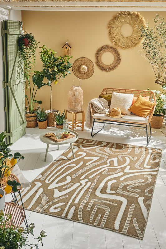 Tapis d'extérieur motifs abstrait beige :  CAP1741BEI CAPRI