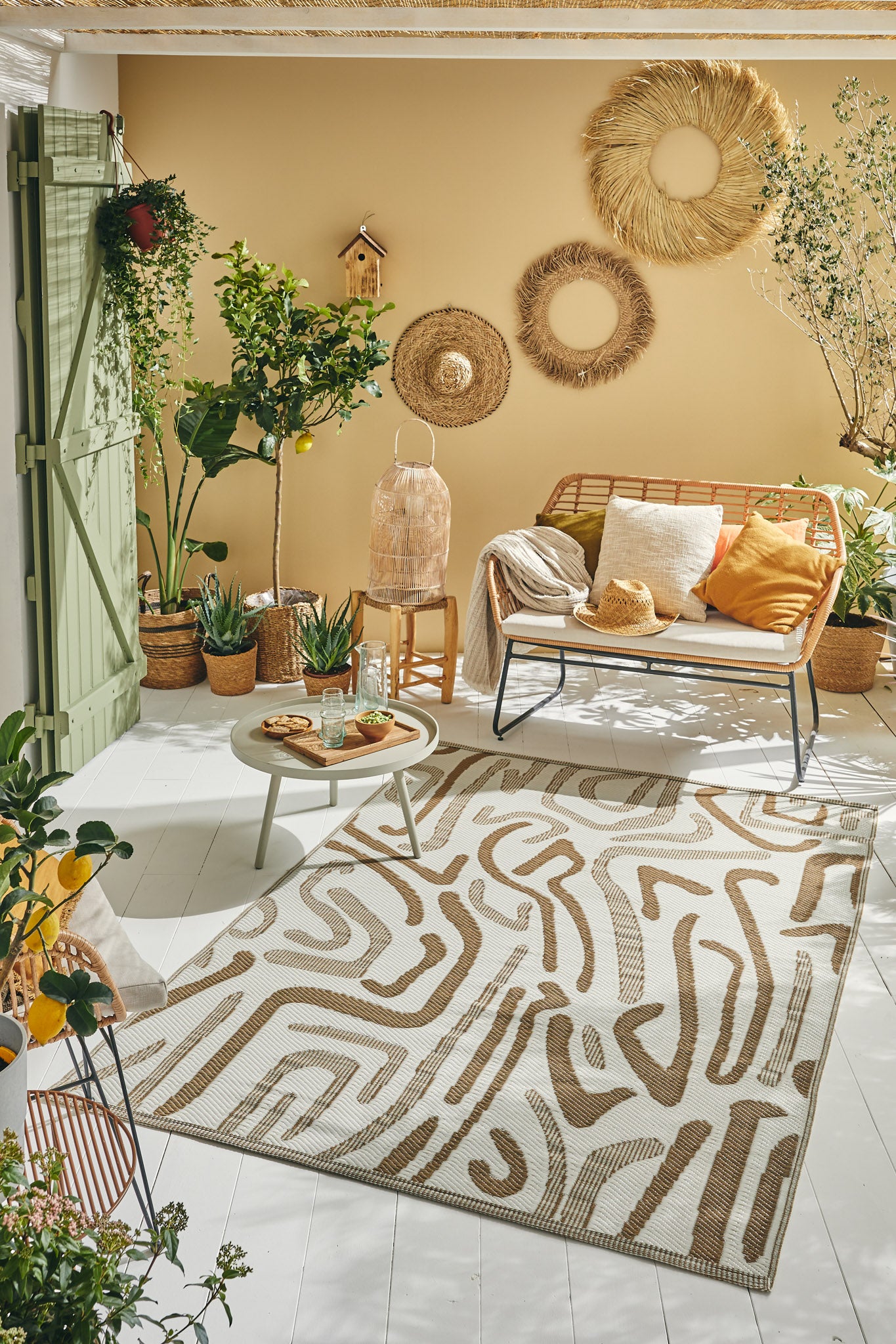 Tapis d'extérieur motifs abstrait beige :  CAP1741BEI CAPRI