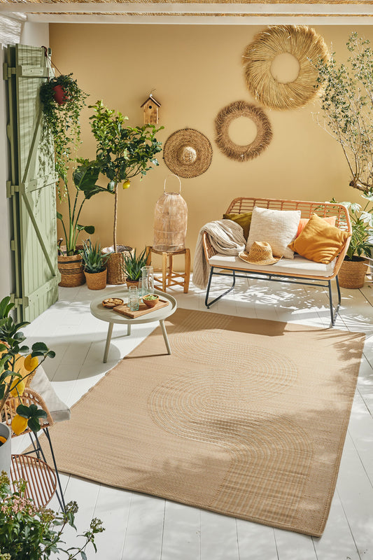 Tapis d'extérieur motif vague beige :  CAP1743BEI CAPRI