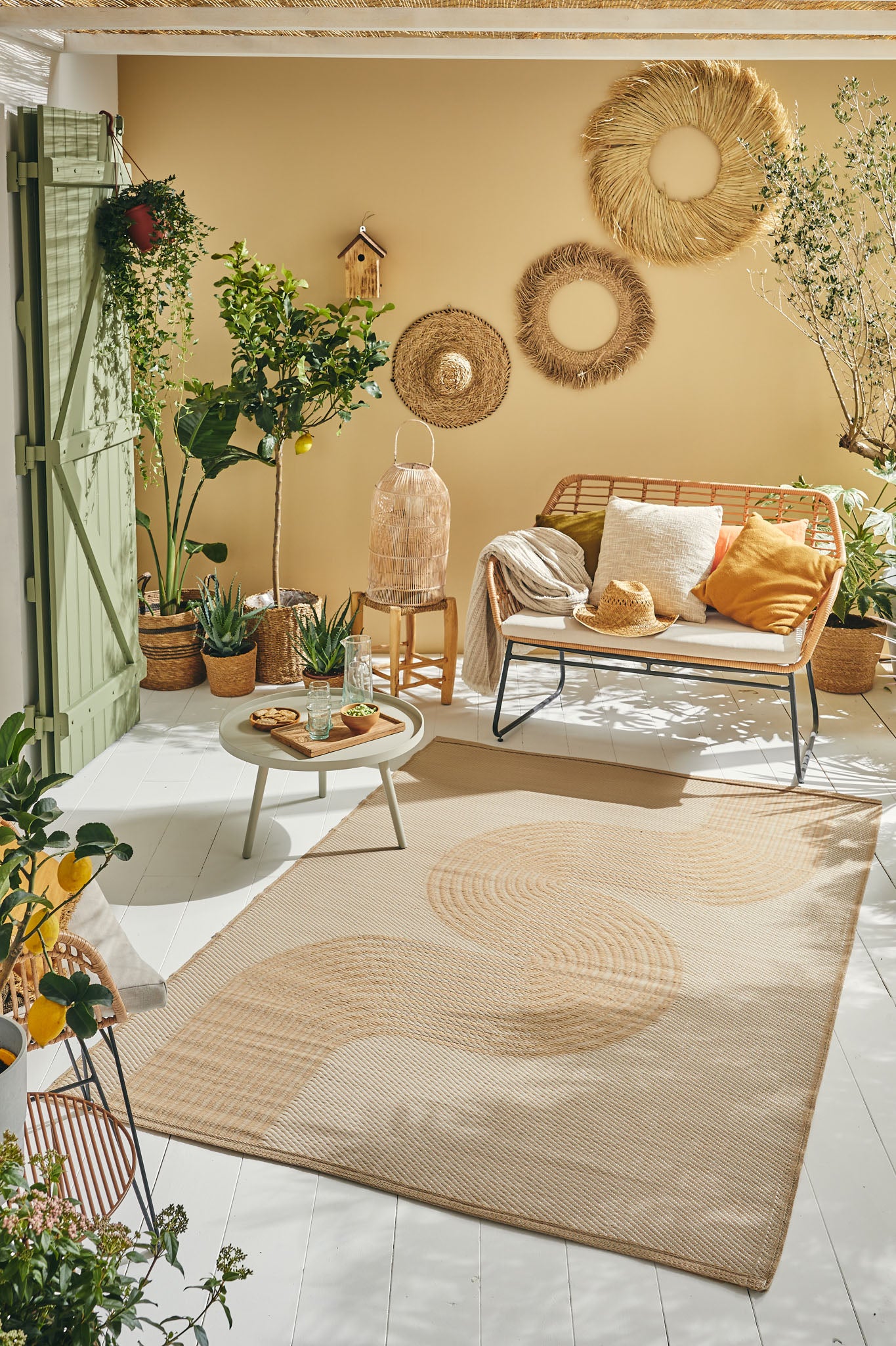 Tapis d'extérieur motif vague beige :  CAP1743BEI CAPRI