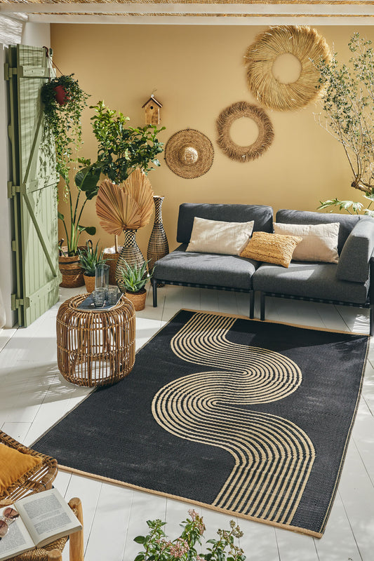 Tapis d'extérieur motif vague noir :  CAP1743NOI CAPRI